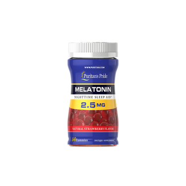 Puritan's Pride Melatonin 2.5 mg gummies, strawberry flavor, 60 count.